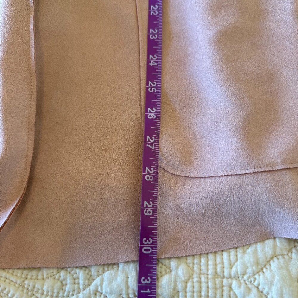 FAUX SUEDE dusty rose pink long open front blazer women's L - Picture 9 of 9